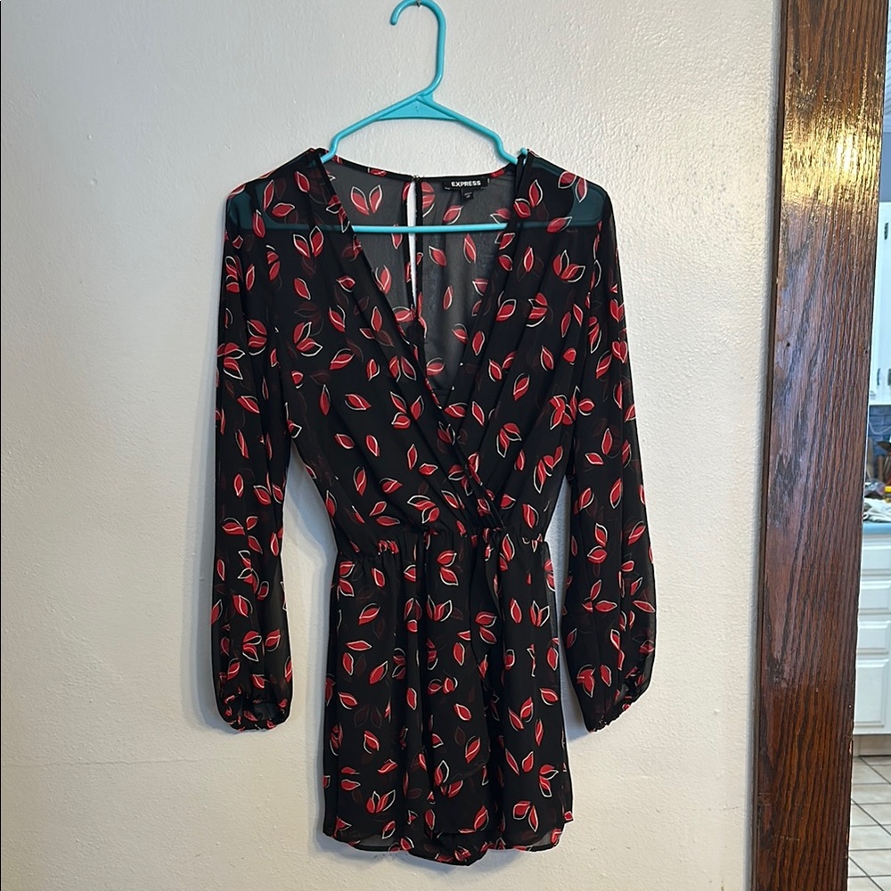 Express Romper - Size XS - Black & Red print design, built in cami